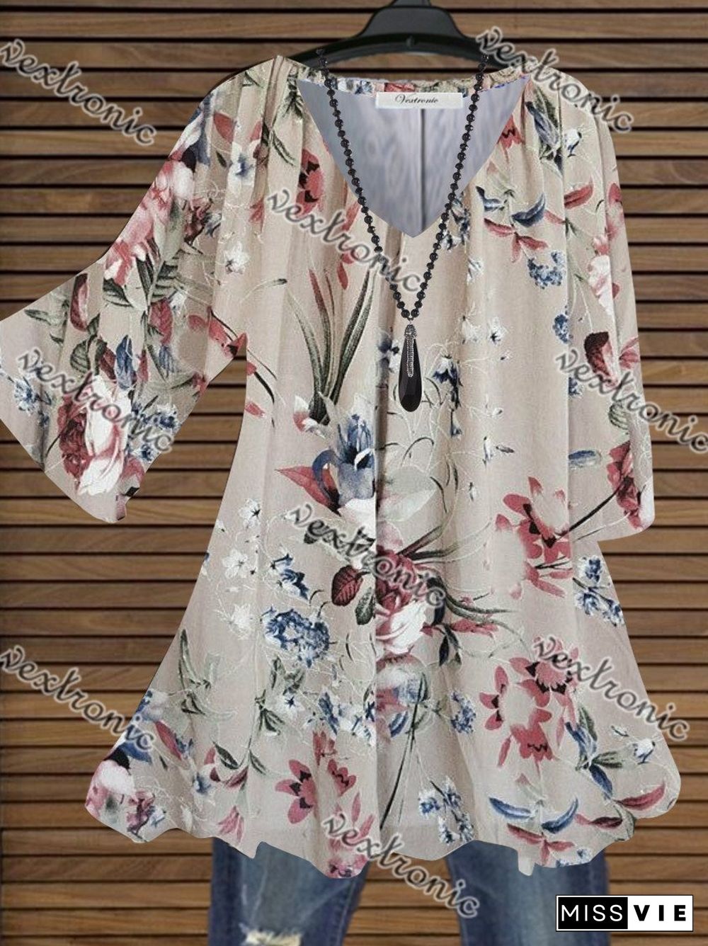 Women Casual Half Sleeve V-neck Floral Printed Top