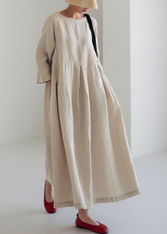 Apricot Cotton Dresses Pockets Patchwork Spring CK006- Fabulory