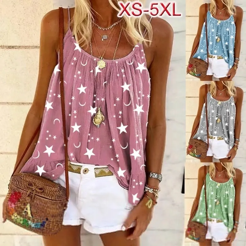 Fashion Women's Loose Sleeveless Boho Print Cotton Casual Blouses & Shirts
