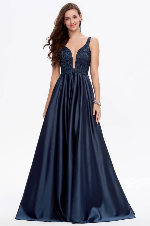Ovlias Romantic Wide Shoulder Straps Sleeveless Draped Backless Prom Dress LY0470