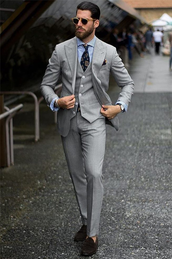 Luluslly Classy Three Pieces Grey Suits For Prom Male Groom Suit On Sale