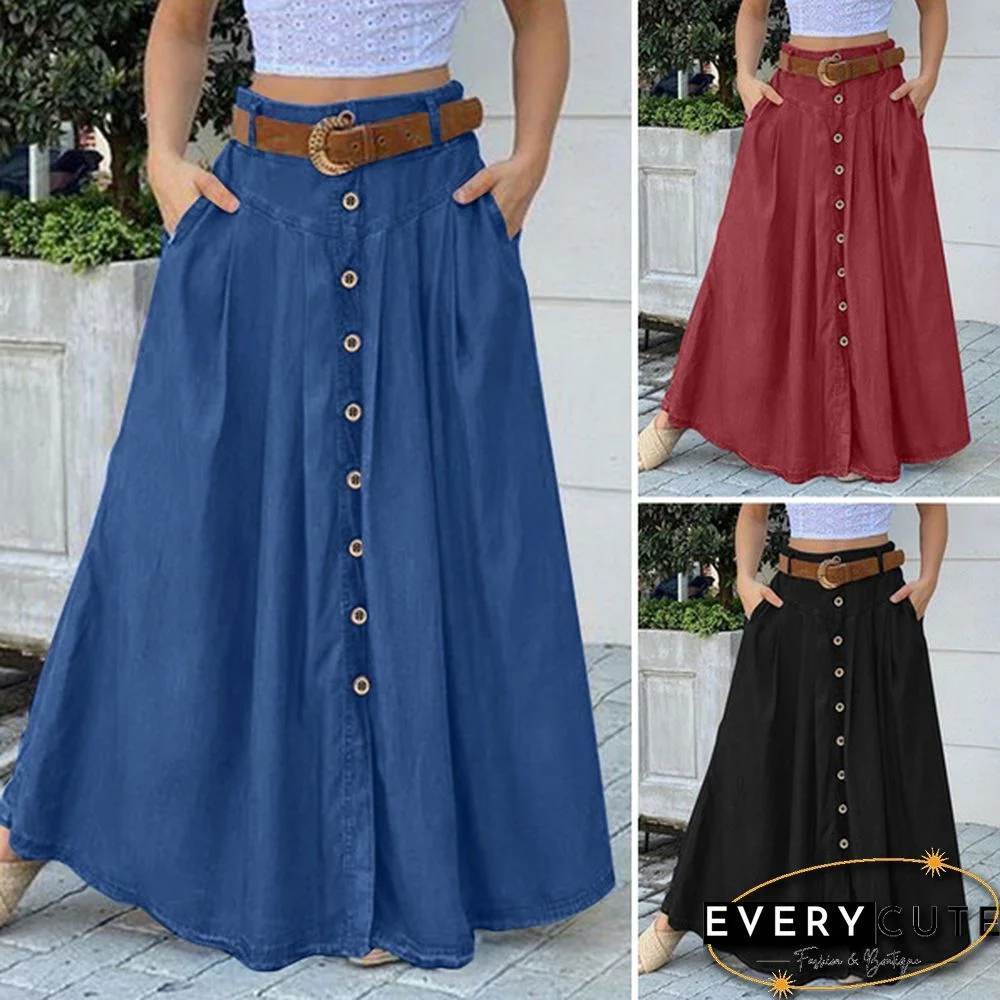 Summer Autumn Women Long Skirts Fashion High Waist A-Line Casual Loose Skirt