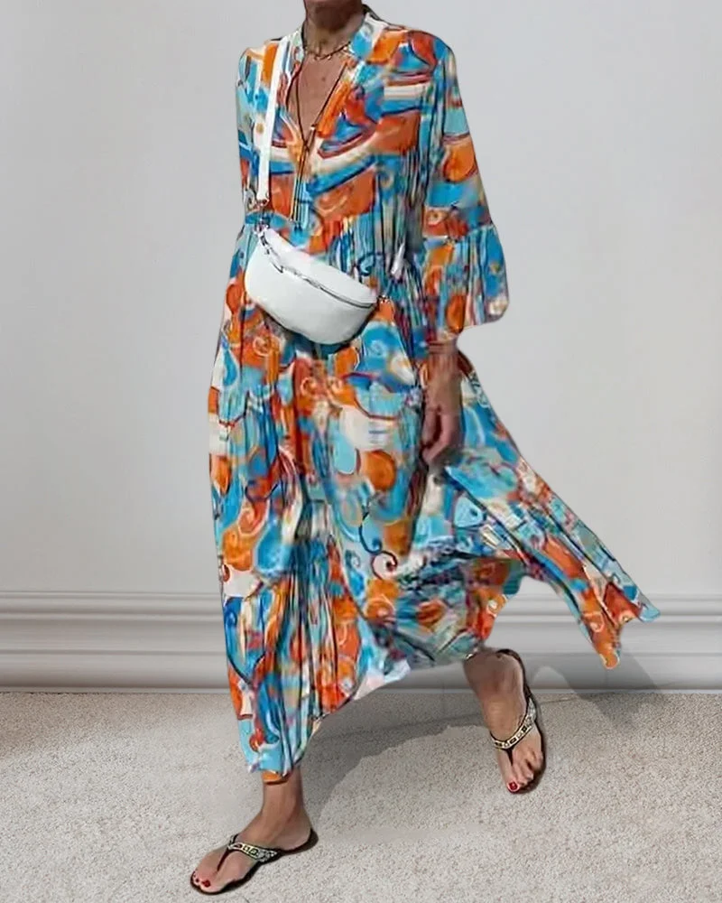 Ruffled sleeve v-neck dress