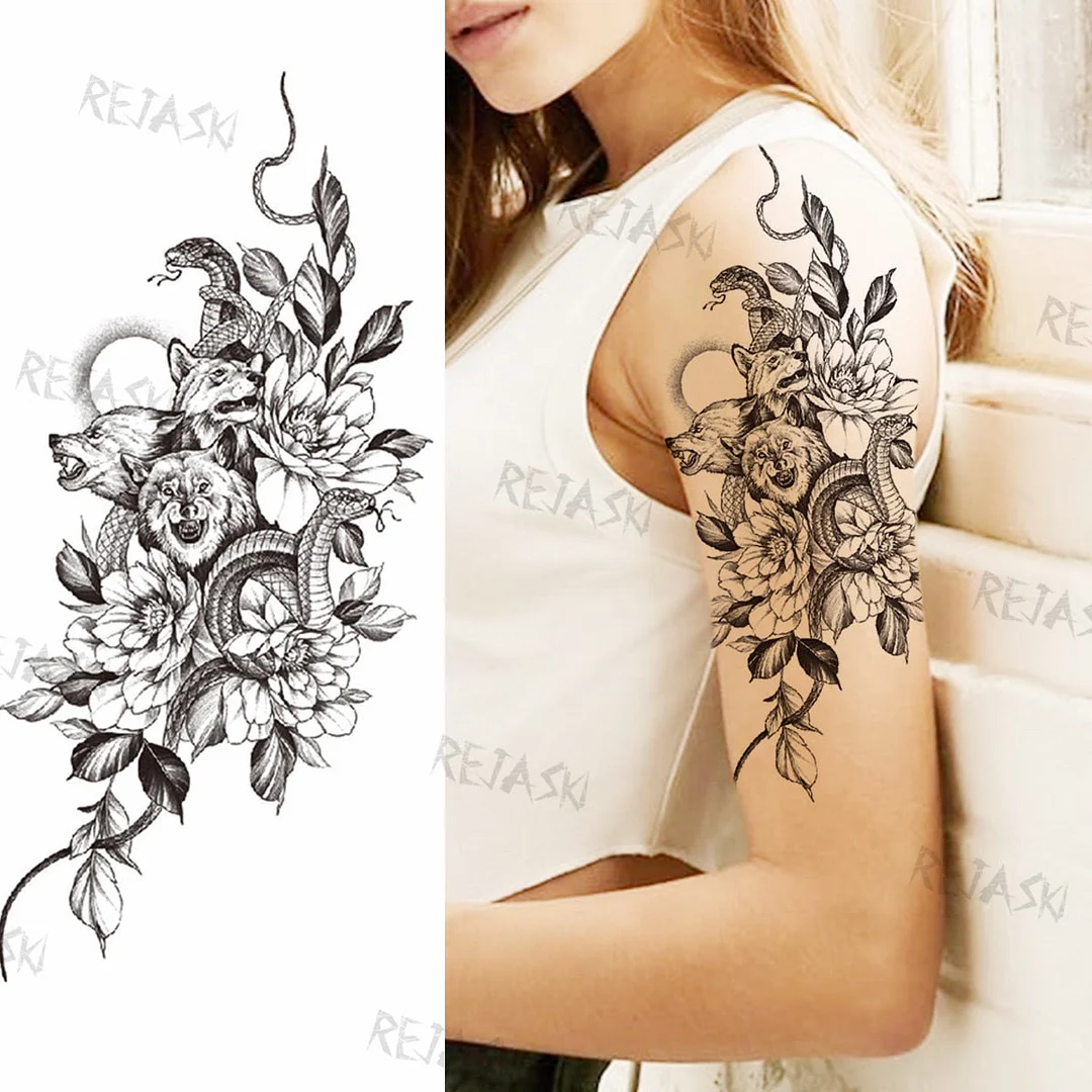 Gangster Wolf Temporary Tattoo For Women Men Death Skull Fake Tattoos Sticker DIY Harajuku Mermaid Waterproof Tatoo Body Art Arm