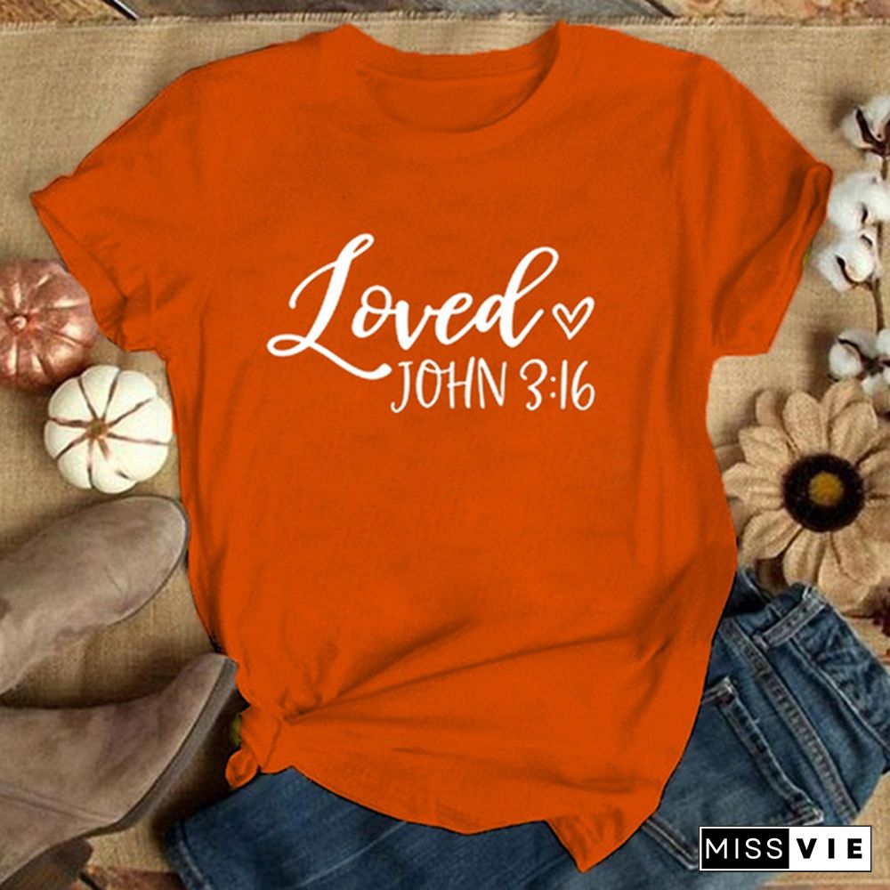 Loved 3:16 Women Christian T-shirt Inspirational Faith God Religious Church Jesus T Shirt Aesthetic Graphic Tees