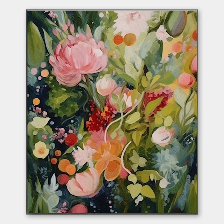 BLOOMING RHAPSODY: Textured Floral Oil Painting（Canvas painting）