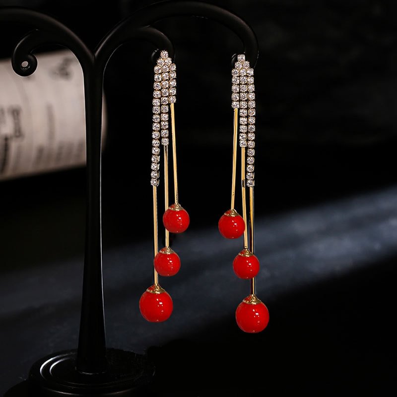 DARA™ Korea Pearl Diamond Tassel Earrings