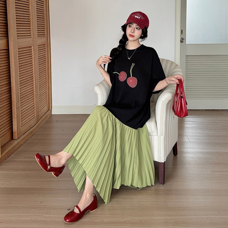 Tazines Summer New Korea Woman Dress Vestidos Robe Elbise Loose Plus Size Patchwork Irregular Pleated Hem Short Sleeve Long Dresses