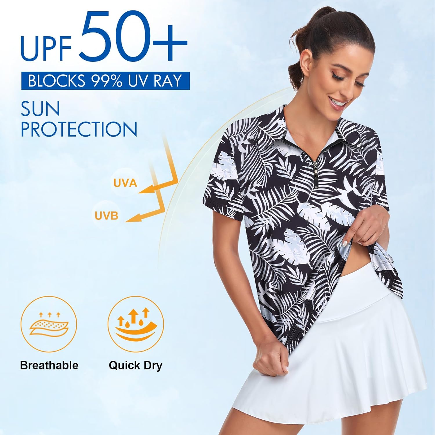 Women's Golf Polo Shirts Short Sleeve Quarter Zip Pullover Moisture Wicking Workout Tops