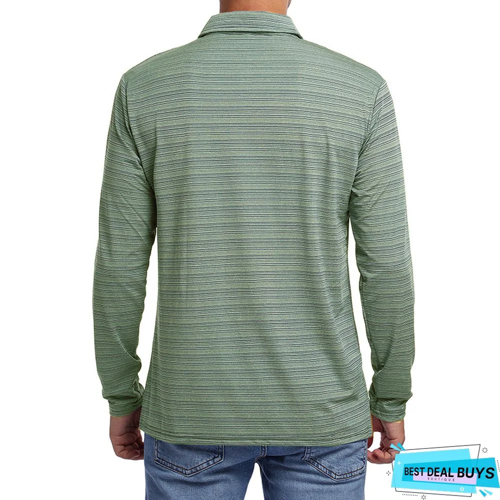 Men's Long Sleeve Striped Polo Shirt Men's Fall Winter Lapel T-Shirt Campaign