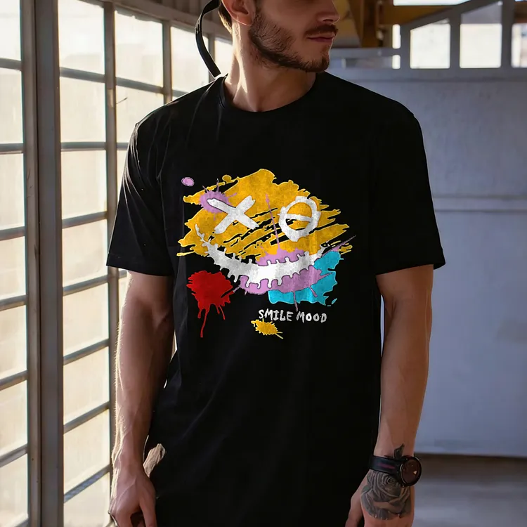 Smile Mood Graffiti Printed Men's T-shirt