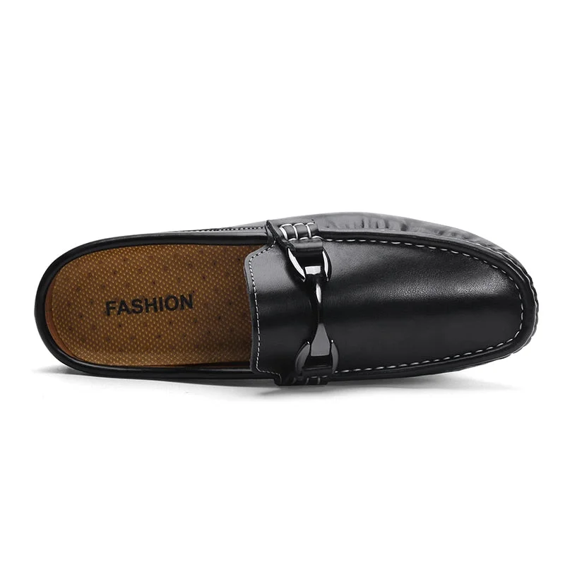 Outdoor Mens Leather Slippers Comfortable Half Shoes For Men Slide Slipper Brand Designer Lightweight Driving Man Casual Shoes