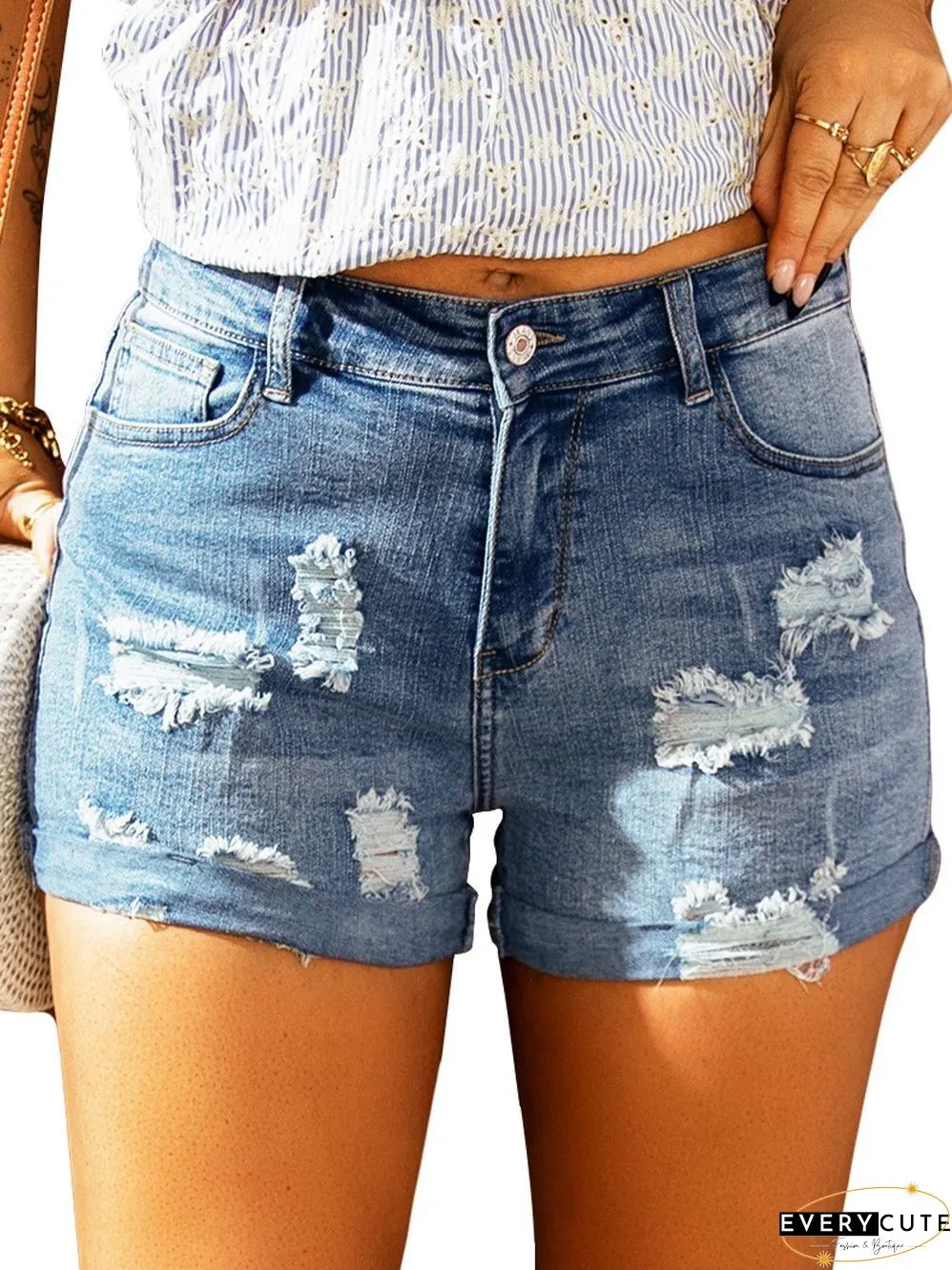 Patriotic Lace-Up Denim Shorts, Distressed