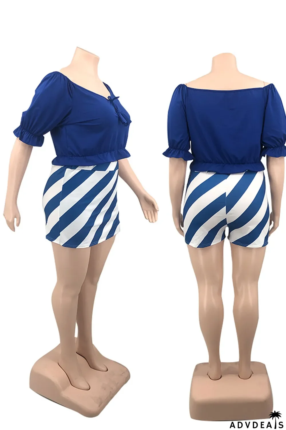 Orange Sexy Print Patchwork Off the Shoulder Plus Size Two Pieces