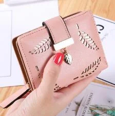2020 New Women Short Wallet Zipper Buckle Hollow Leaves Small Wallet PU Leather Wallet Card Holder Female Coin Coin Purse