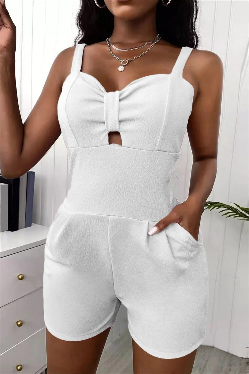 Sexy Casual Solid Hollowed Out Backless Spaghetti Strap Skinny Romper