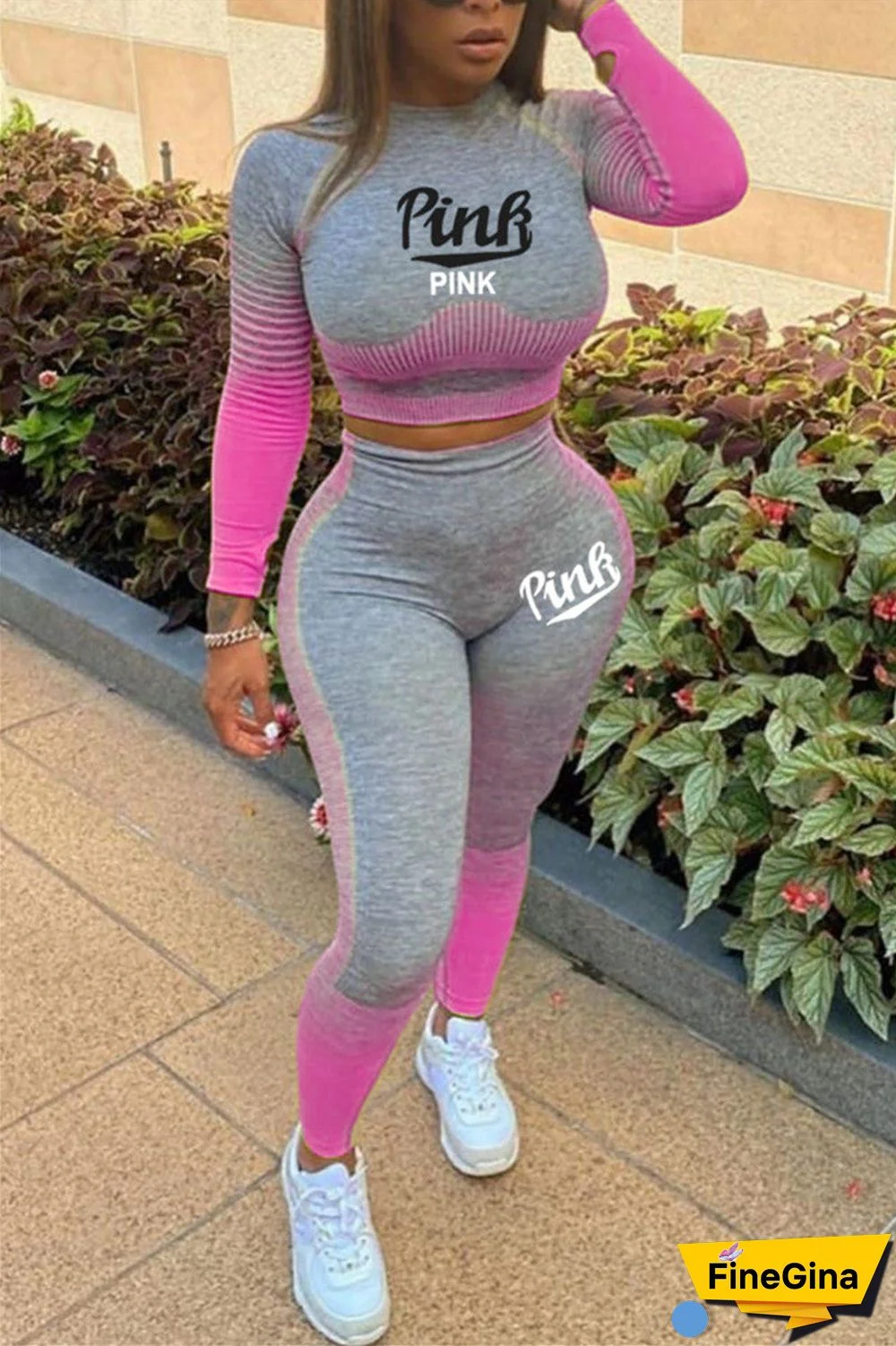 Fashion Casual Long Sleeve O Neck Regular Sleeve Short Letter Print Two Pieces