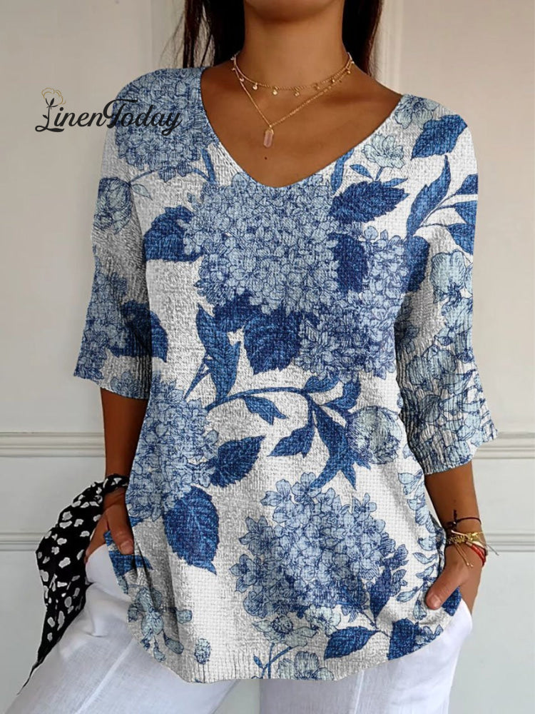 Women’s Vintage Lovely Floral Art Print Casual Pullover Knit Multicolor / M