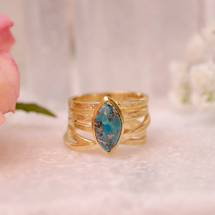 S925 Teardrop Gold Turquoise Ring