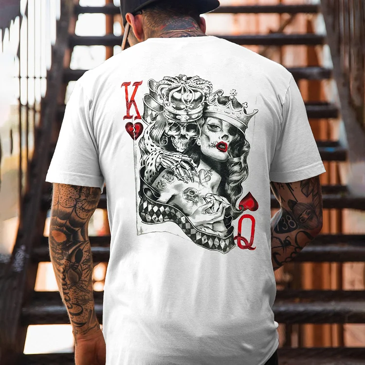 Poker King And Queen Skull Printed Men's T-shirt