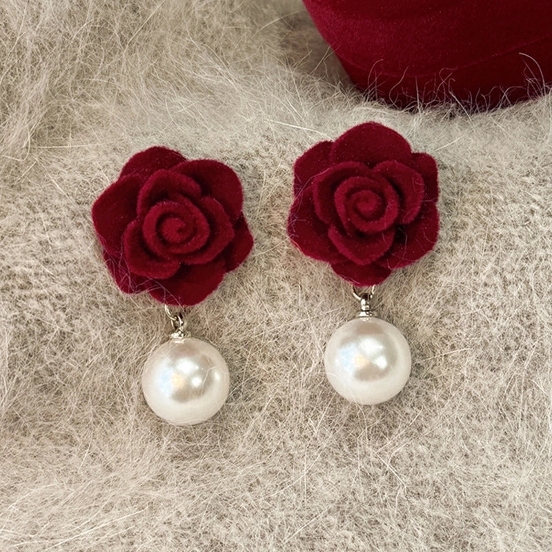 1 Pair IG Style Minimalist U Shape Geometric Flower Inlay Imitation Pearl Artificial Pearls Rhinestones Drop Earrings Ear Studs