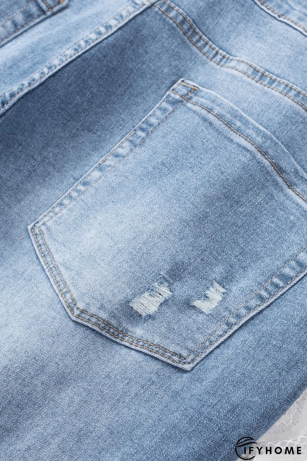 Sky Blue Distressed Holes Frayed Hem Plus Size Jeans | IFYHOME