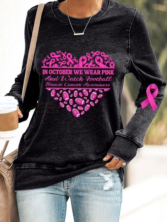 Women's In October We Wear Pinkand Watch Football Breast Cancer Gwareness Sweatshirt