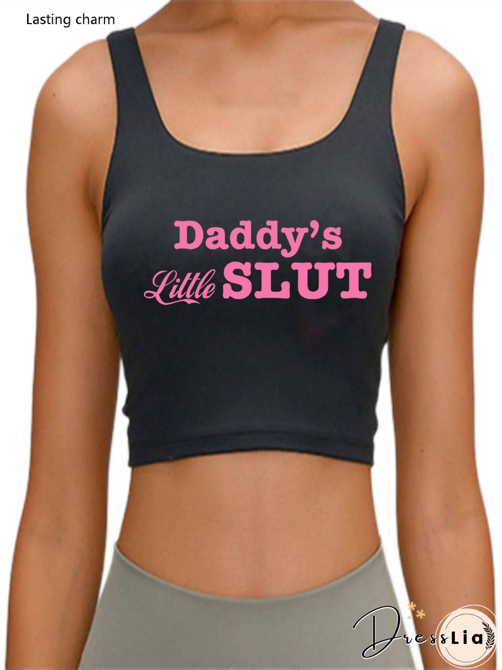 Daddys Little Slut Print Crop Top Fun Flirty Camisole Cami Tank Top Girls Fitted Scoop Neck Crop Top