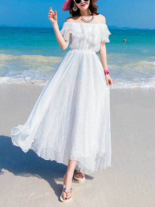 Summer Off Shoulder Chiffon Beach Maxi Dress
