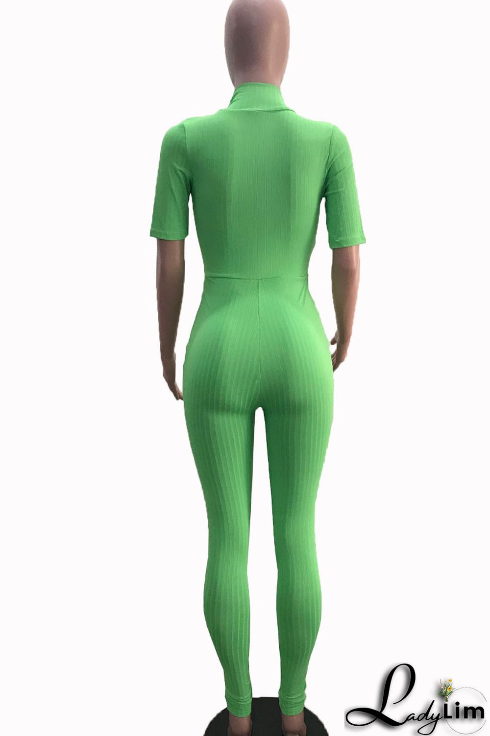 Green Casual Solid Patchwork Zipper Collar Regular Jumpsuits