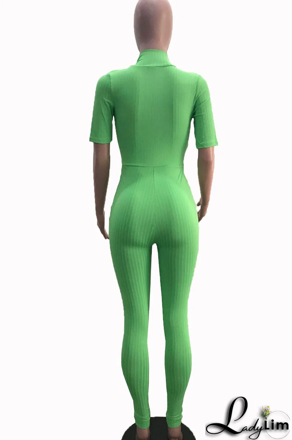 Green Casual Solid Patchwork Zipper Collar Regular Jumpsuits