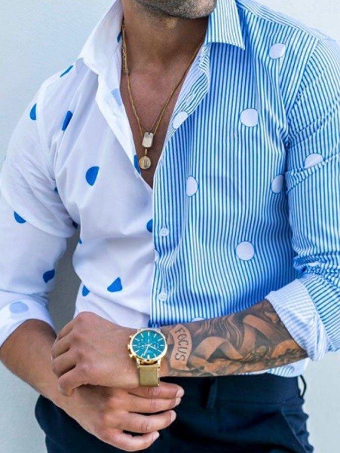Polka dot stripe print long-sleeved shirt