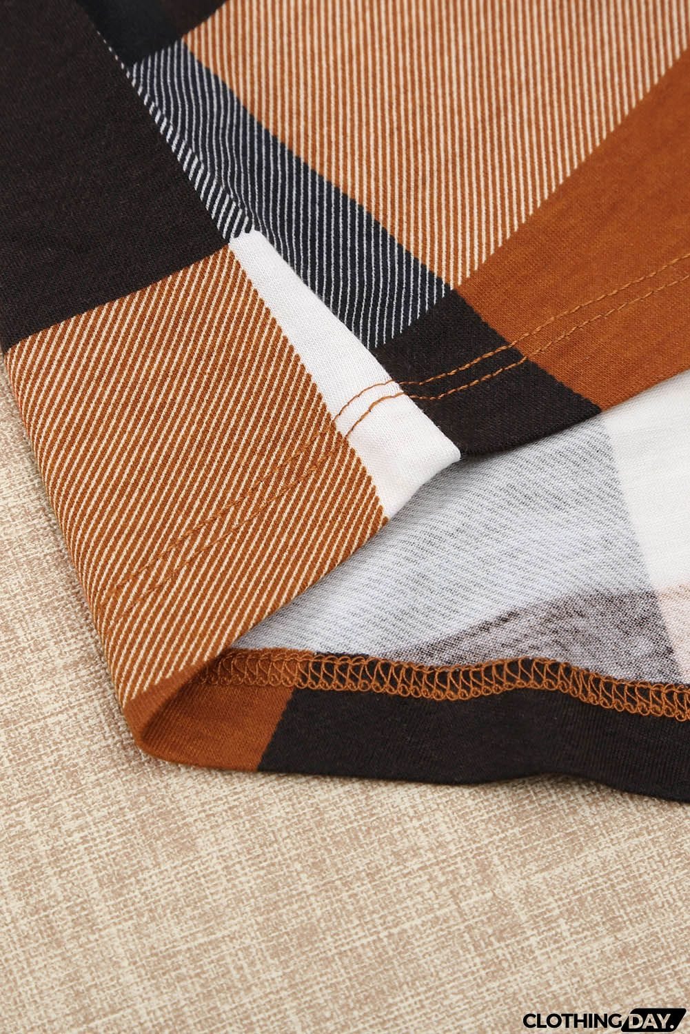 Contrast Plaid V Neck Long Sleeve Top