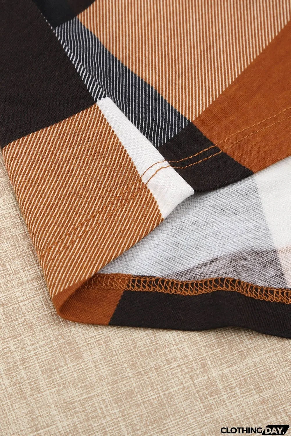 Contrast Plaid V Neck Long Sleeve Top