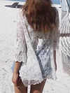 Gauze Crochet Long Sleeves Cover-Ups Tops