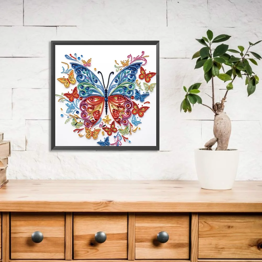 Diamond Painting - Partial Special Shaped Drill - Flower Butterfly(Canvas|30*30cm)