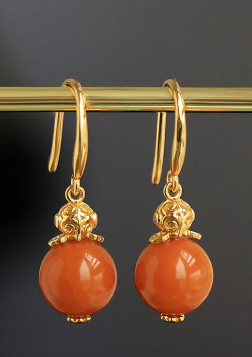 Elegant Orange Sterling Silver Overgild Zircon Beeswax Drop Earrings