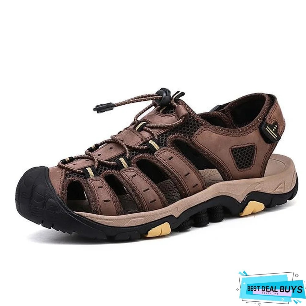 Men's Genuine Leather Sandals Outdoor Beach Roman Water Sneakers