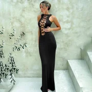 Hedirax  Slim Bodycon Bandage Dress Women 2025 Spring Summer Dress Hollow Out Sexy Party Elegant Maxi Long Dresses Vestidos
