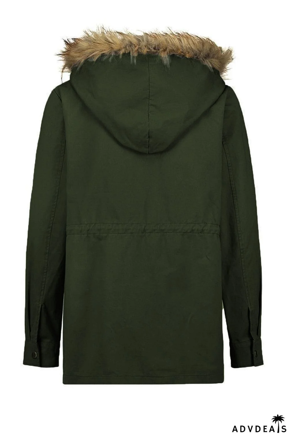 Zipper Snaps Pocket Plush Hooded Parka Jacket