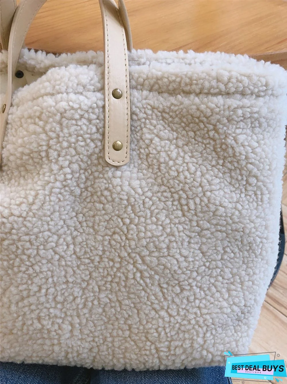 Pure Color Lambswool Large Capacity Handbag