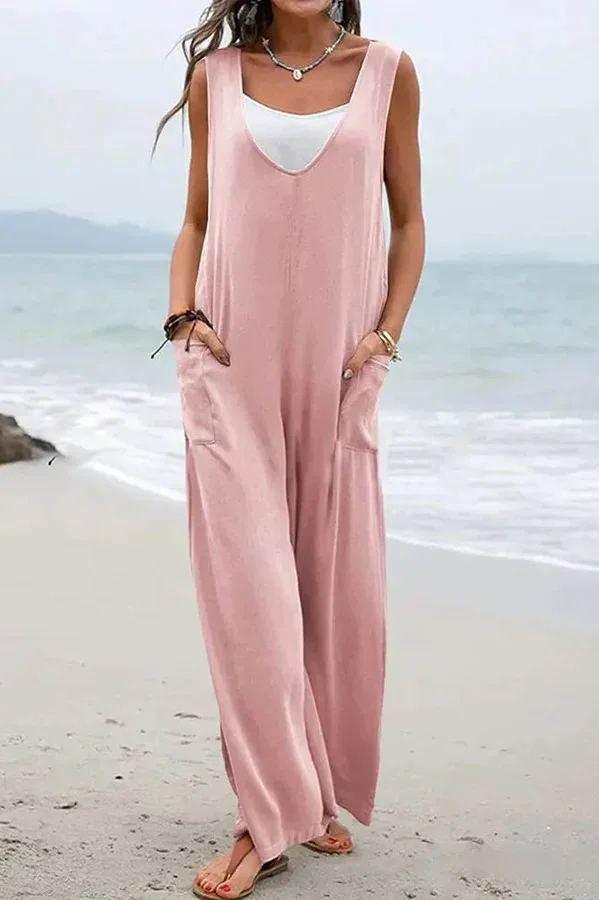 Women's Jumpsuit V-Neck Sleeveless Loose Wide Leg Jumpsuits