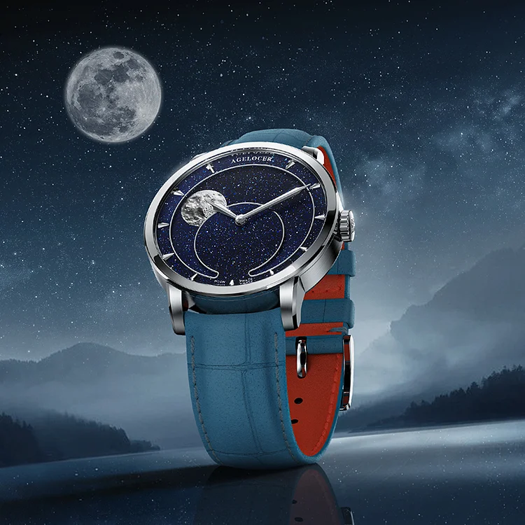 AGELOCER アベンチュリン ムーンフェイズ 腕時計 Agelocer Astronomer Men's Automatic Mechanical Moonphase - Natural