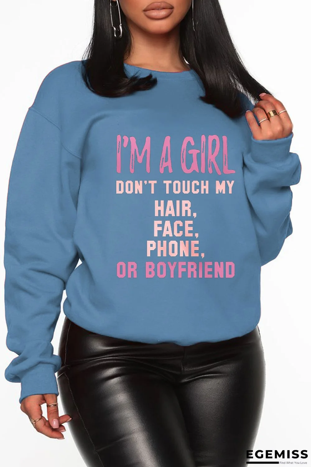 Blue Casual Street Print Patchwork Letter O Neck Tops | EGEMISS