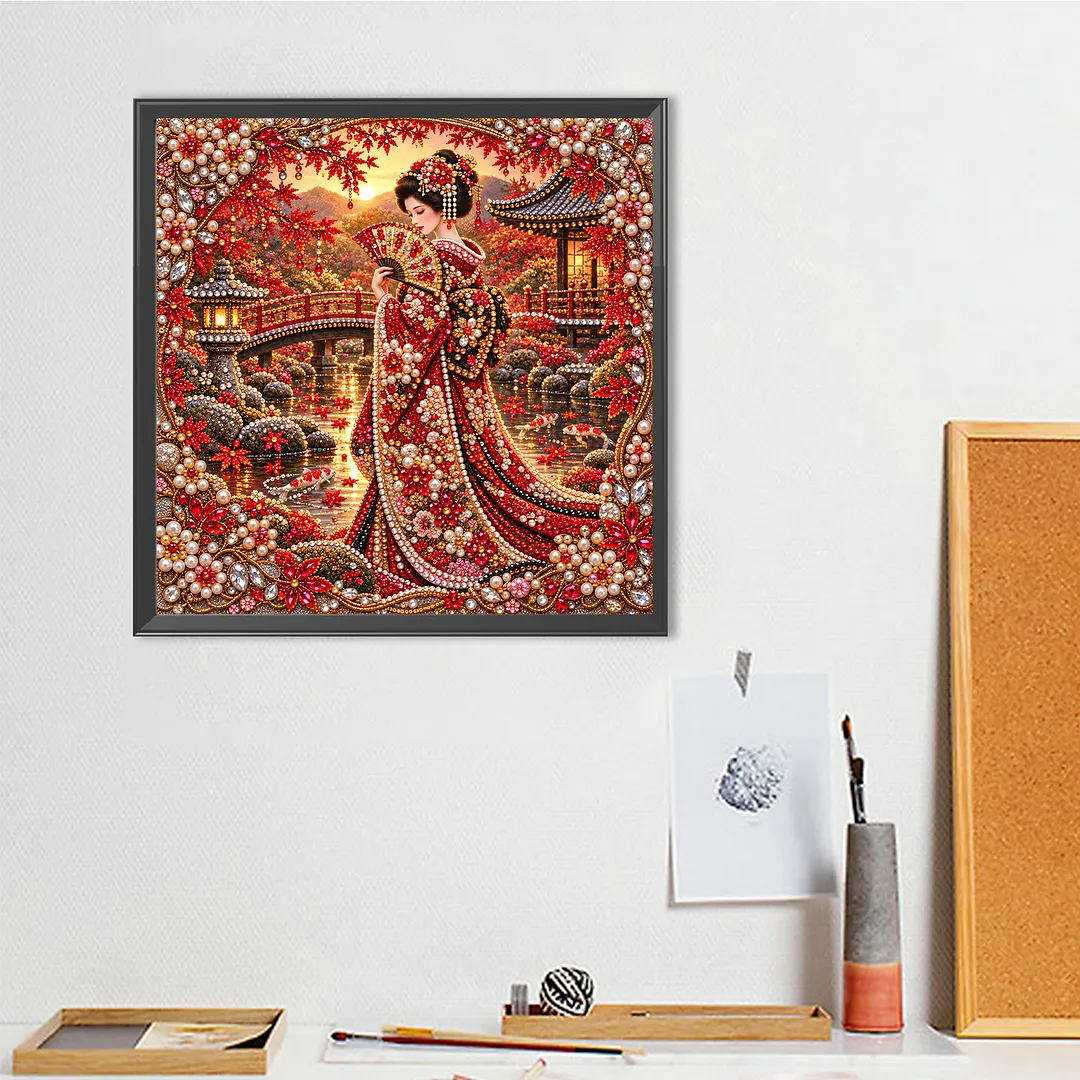 Japanese Girl Diamond Painting Kit Partial Drill 15.75x15.75in