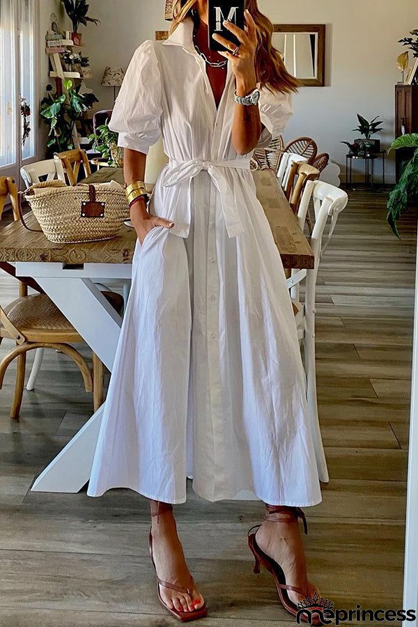 Stella Vintage Pocketed Shirt Midi Dress