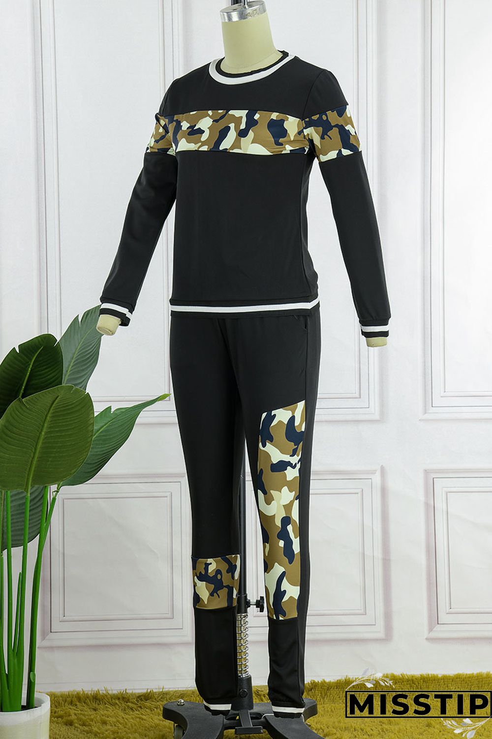 Blue Casual Print Patchwork O Neck Long Sleeve Two Pieces