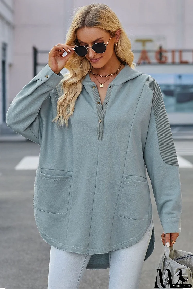 Long Sleeve Buttoned Hoodie with Pockets