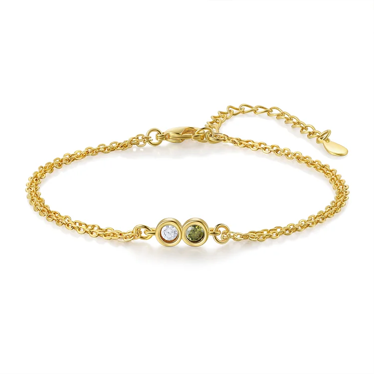 Personalized Bracelet Custom 2 Birthstones Adjustable Bracelet Gifts for Ladies Girls