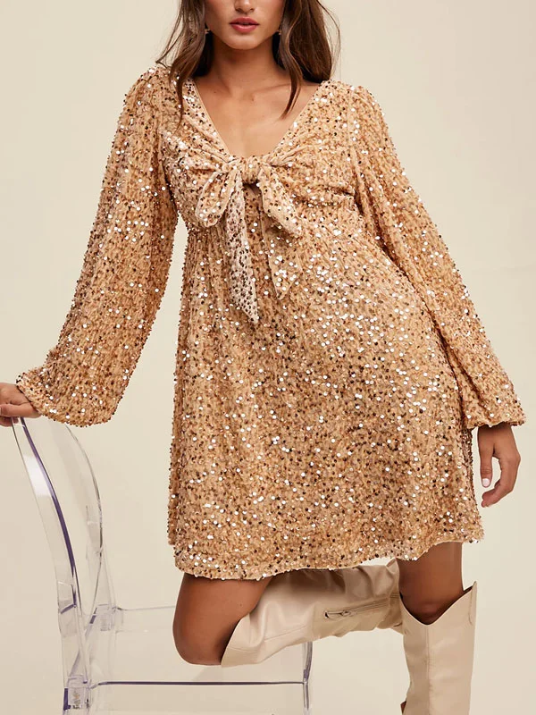Front Tie Sequin Mini Dress